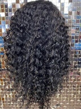 22” Natural Black Deep Wave 4x4 Lace Closure Wig Human Hair Pre-plucked Glueless